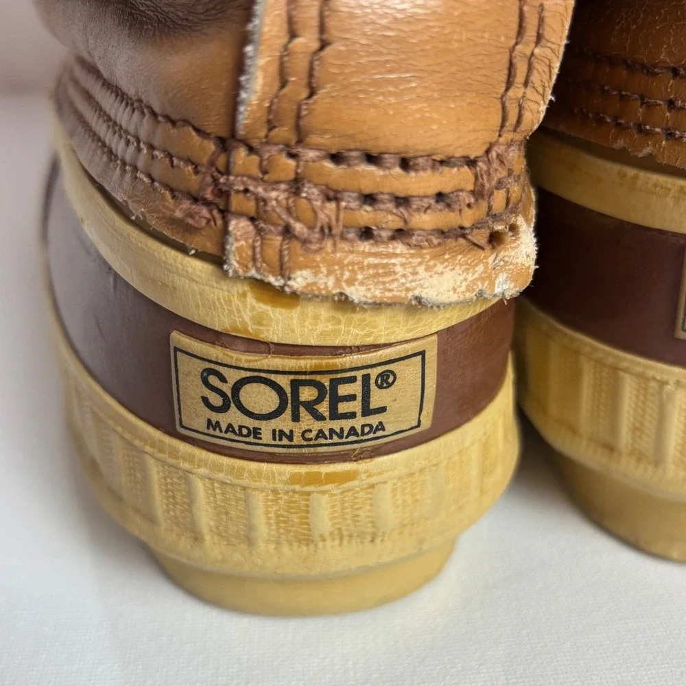 Sorel Kaufman Premium Mens 9 Vintage Duck Boots Brown Leather Made in Canada